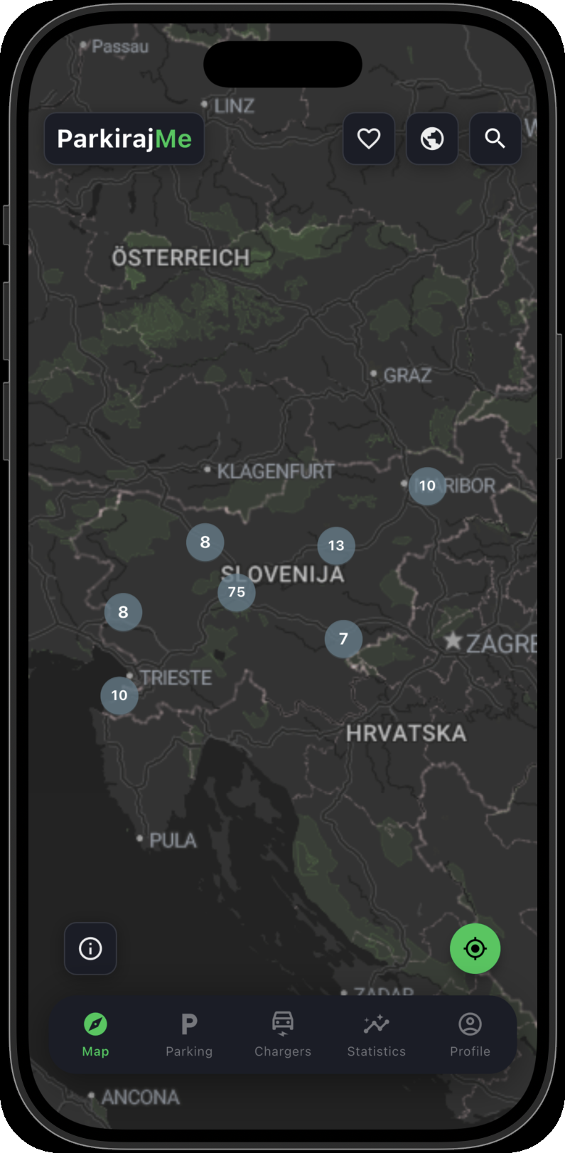 ParkirajMe karta s grupama parkirališta