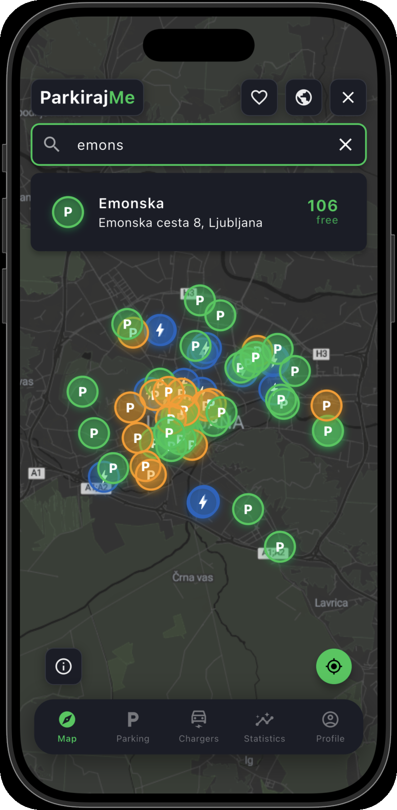 Povećana karta s pretragom